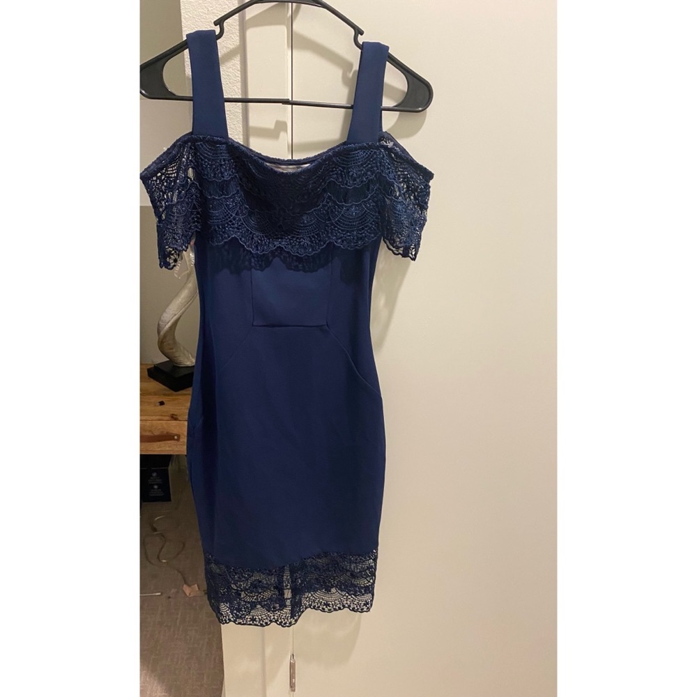 Lipsy Cocktail Lace Bodycon Dress - Dark Blue
